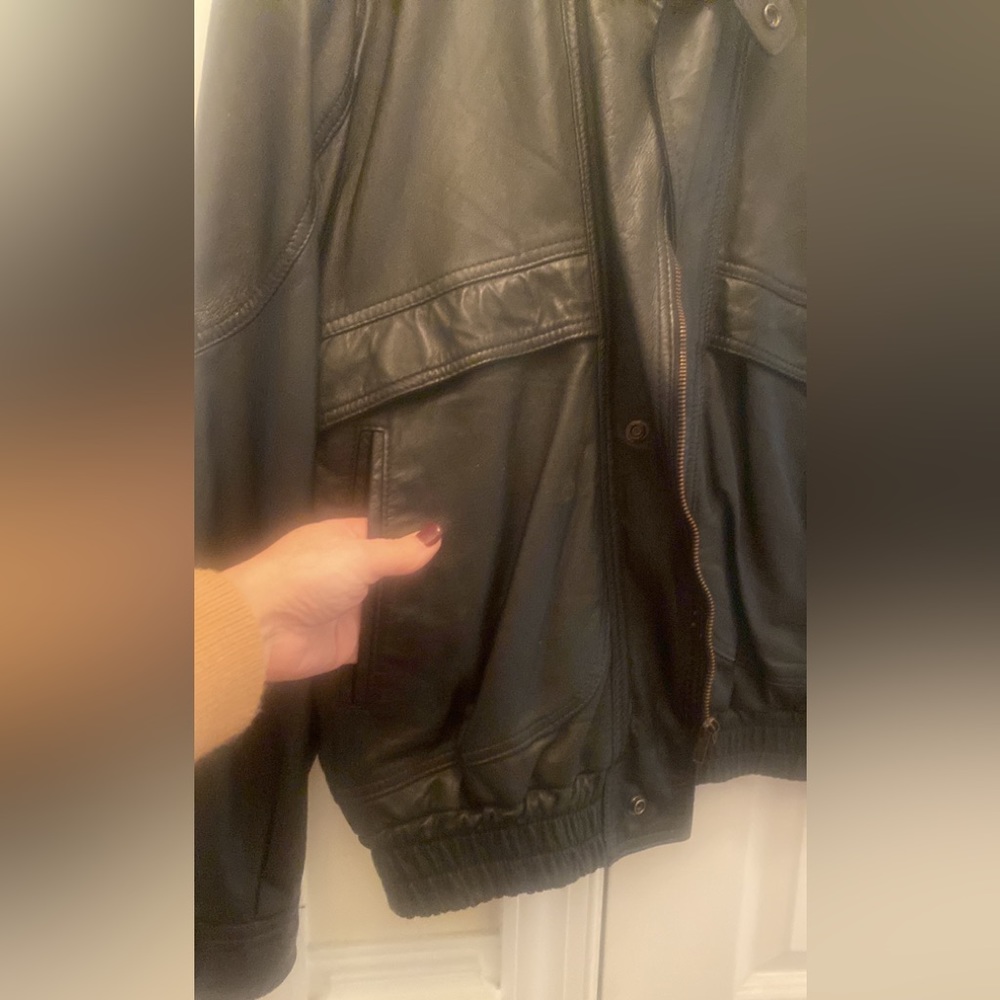 Vintage ADLER Y2K Mens Black Leather Bomber Jacket M Medium $300 EUC lcsr - Picture 5 of 16